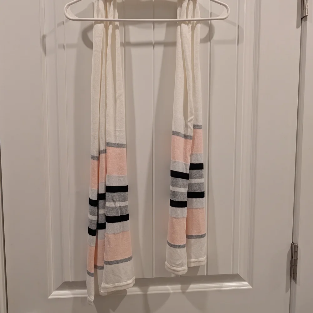 Elegant Cream and Pink Striped Scarf - Picture 2 of 2